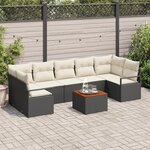 Ensemble de Canapés de Jardin de 8 Pièces avec Oreillers Noir Poly Rattan Acacia