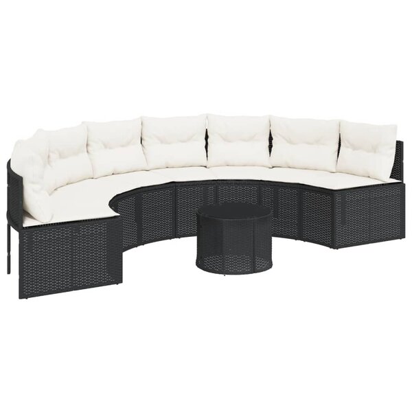 vidaXL Canapé de jardin table coussins demi-rond noir résine tressée