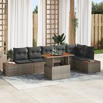 vidaXL Ensemble de salle à manger de jardin 7 pièces avec coussins Gris Poly Rattan Acacia