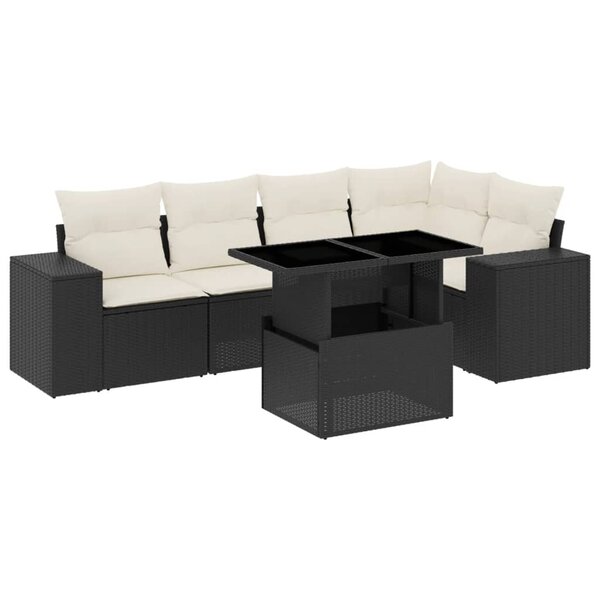 vidaXL Salon de jardin 6 Pièces avec coussins noir résine tressée