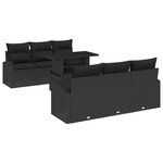 vidaXL Ensemble de sofa de jardin 7 pièces avec coussins noirs en poly rattan
