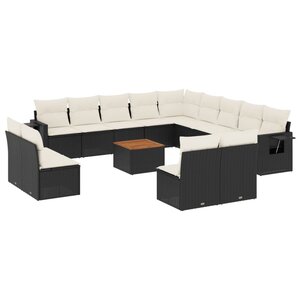 vidaXL Salon de jardin avec coussins 14 Pièces noir résine tressée