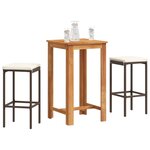 vidaXL Ensemble de bar de jardin 3 Pièces marron bois massif acacia rotin