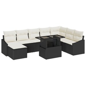 vidaXL Ensemble de canapé de jardin 9 pièces avec coussins en poly rattan noir