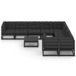 Salon de jardin meuble d'extérieur ensemble de mobilier 10 pièces avec coussins noir bois de pin massif 02_0015112
