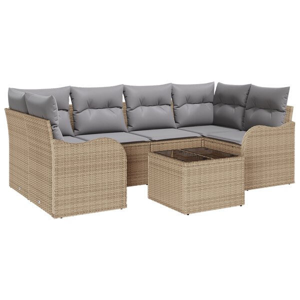 Set de Canapé de Jardin 7 pièces vidaXL avec Coussins - Rotin Poly Beige