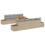 Canapé de jardin 9 pièces avec coussins Beige Poly Rotin