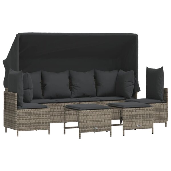 vidaXL Salon de jardin 5 Pièces avec coussins gris résine tressée