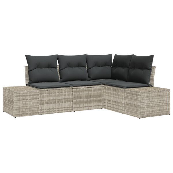 vidaXL Ensemble de Canapé Jardin 4 Pièces avec Coussins Gris Clair Rattan Synthétique