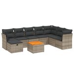 vidaXL Salon de jardin 9 Pièces avec coussins gris résine tressée