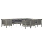 Salon de jardin meuble d'extérieur ensemble de mobilier 13 pièces avec coussins gris résine tressée 02_0015741