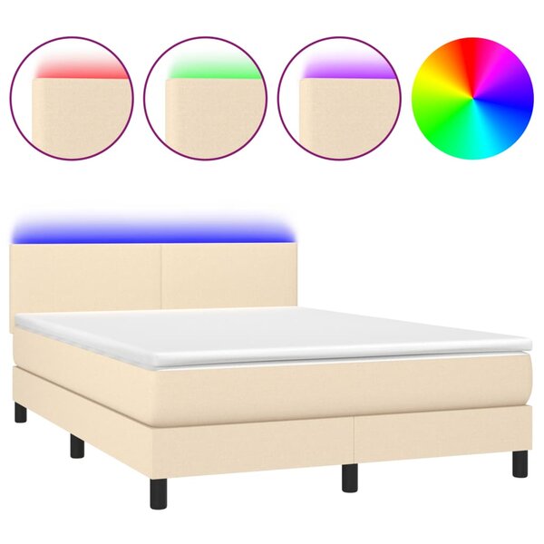 vidaXL Sommier à lattes de lit avec matelas LED Crème 140x190 cm Tissu