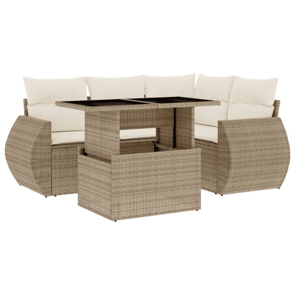 vidaXL Salon de jardin avec coussins 5 Pièces beige résine tressée