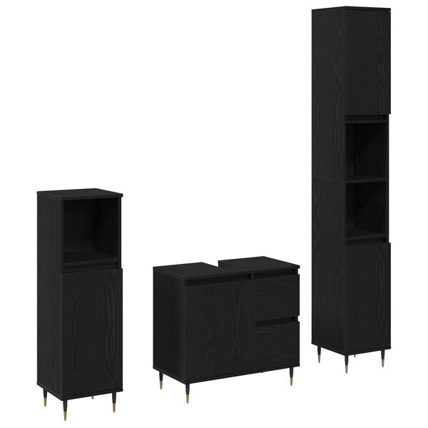 vidaXL Ensemble de meubles de salle de bain 3 pièces en bois d'ingénierie chêne noir