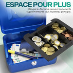 ACROPAQ Caisse à Monnaie - Petite caisse 20.5x16x9cm- 8 compartiments- 2 clés  Poignée de transport robuste- 100  sécurité - Bleu