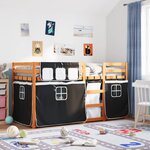 vidaXL Lit superposé avec rideaux blanc/noir 75x190 cm bois pin massif