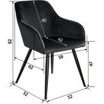 Lot de 2 chaises pieds noir siège de salon cuisine salle à manger design élégant velours noir 08_0000572