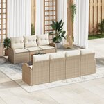 vidaXL Ensemble de canapé de jardin de 8 pièces avec coussins beige poly rotin acacia