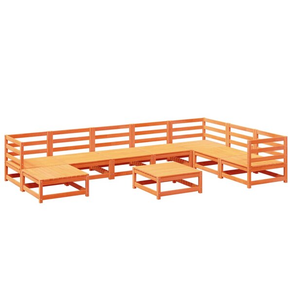 vidaXL Salon de jardin 9 Pièces marron cire bois de pin massif