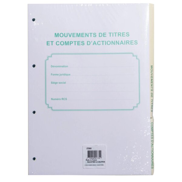 Recharge Numérotée/perforée 58 Feuillets Unis Blanc  Épaisseur Du Papier 90g  Avec Gardes Titrées Pour Classeurs Mouvements De Titres  Liste Des Actionnaires - Format A4 - Autre - Le Dauphin