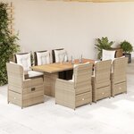 vidaXL Ensemble à manger de jardin et coussins 9 Pièces beige Poly rotin