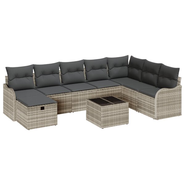 vidaXL Ensemble de Canapé de Jardin 9 Pièces avec Coussins en Rattan Gris Clair
