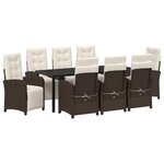 Ensemble de salle à manger de jardin vidaXL 9 pièces avec coussins Marron Poly Rattan