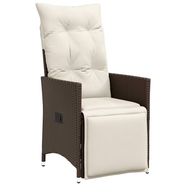 vidaXL Chaise inclinable de jardin avec coussins marron résine tressée