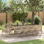 vidaXL Ensemble de repas de jardin 11 pièces avec coussins Beige Poly Rattan