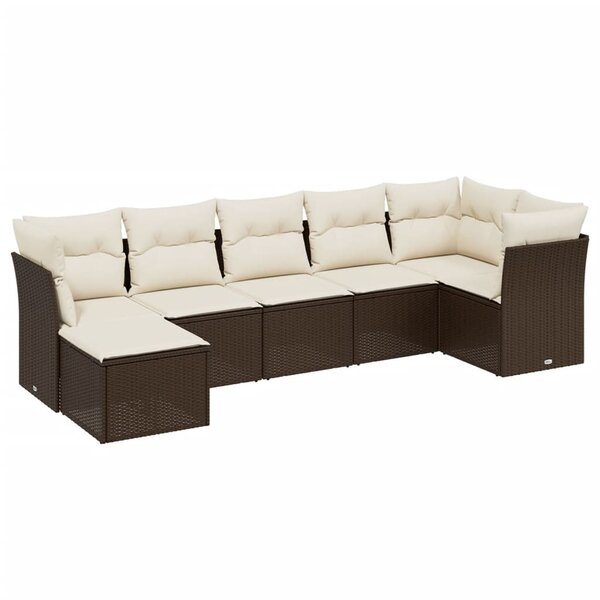vidaXL Salon de jardin avec coussins 7 Pièces marron résine tressée