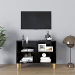 vidaXL Meuble TV avec pieds en bois massif Noir 69 5x30x50 cm