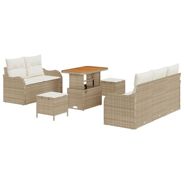 Set de Canapé de Jardin 8 Pièces avec Coussins Beige Poly Rattan Acacia