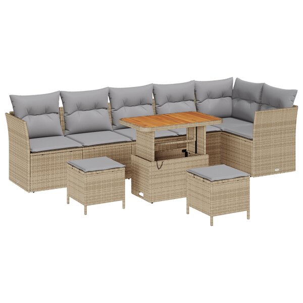 Set de Sofa de Jardin 9 pièces vidaXL avec Coussins Beige Rattan Synthétique Acacia