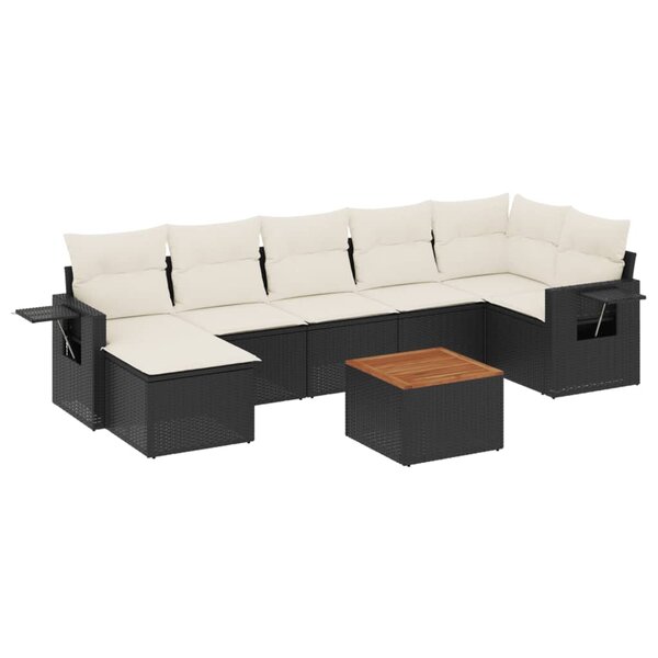 vidaXL Salon de jardin 8 Pièces avec coussins noir résine tressée