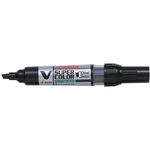 Marqueur permanent rechargeable v super color begreen pte biseautée moyenne noir x 10 pilot