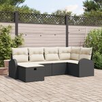 Ensemble canapé jardin 6 pièces avec coussins en rattan poly noir