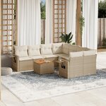 vidaXL Salon de jardin avec coussins 9 Pièces beige résine tressée