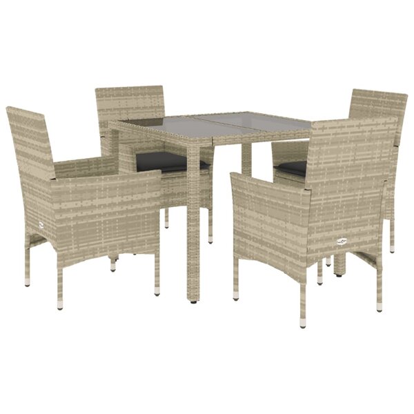 vidaXL Ensemble à manger de jardin avec coussins 5 Pièces rotin et verre