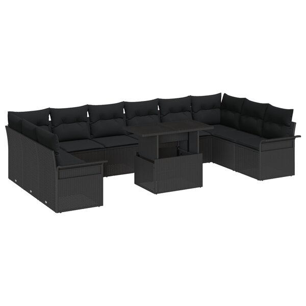 vidaXL Ensemble Canapé de Jardin de 11 Pièces avec Coussins en Poly Rattan Noir