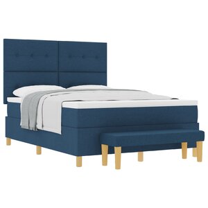 Lit à sommier tapissier avec matelas et banc bleu 160x200 cm en tissu