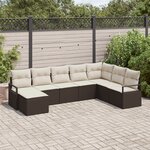 Ensemble de canapé de jardin 8 pièces avec coussins marron en poly rattan
