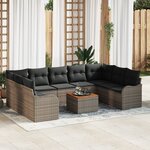 vidaXL Ensemble de sofa de jardin 10 pièces avec coussins Gris en poly rattan Acacia
