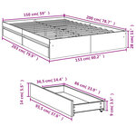vidaXL Cadre de lit avec tiroirs sans matelas gris béton 150x200 cm