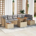 Ensemble de Canapé de Jardin 8 Pièces avec Coussins Beige Rotin Synthétique