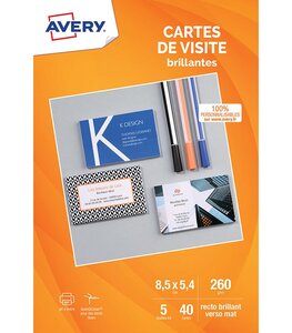 C32028-7 - 40 cartes de visite blanches à bords lisses. 85x54mm. Impression jet d'encre avery