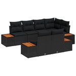 Set de Canapés de Jardin vidaXL 7 pièces avec Coussins Noir Poly Rotin Acacia