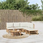 vidaXL Salon de jardin 6 Pièces avec coussins blanc crème bambou