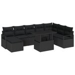 Ensemble de canapé de jardin de 9 pièces avec coussins noir en poly rotin