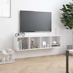 vidaXL Bibliothèque/Meuble TV Blanc brillant 143x30x36 cm