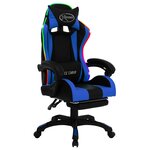 Chaise fauteuil siège pivotante de bureau informatique étude de jeux vidéo avec LED RVB et similicuir bleu 02_0024200